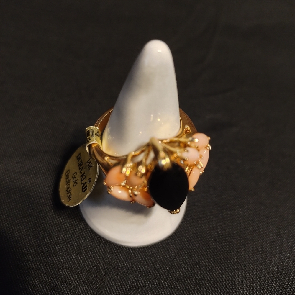 Gold Electroplated Ring with Black and Salmon Stones